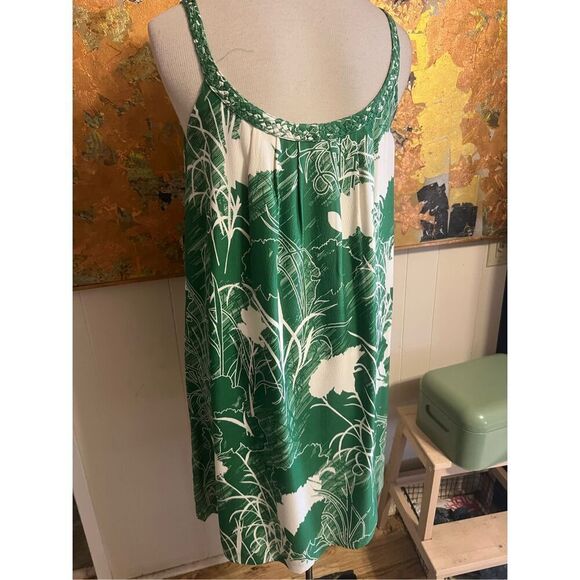 Beth Bowley Green & White 100% Silk Sleeveless Dress Size 10 - Picture 4 of 9